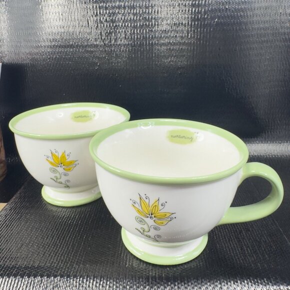 Starbucks Nurturing White Green Floral 10oz Coffee Cup Mug Set 2 Mugs Cups VTG - Picture 7 of 13